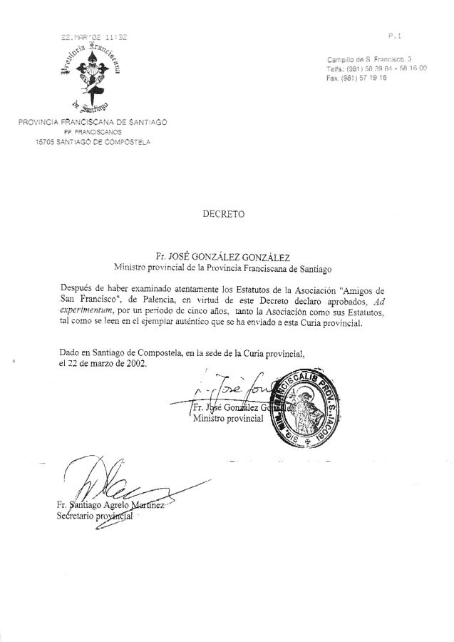 Portada de Decreto Aprobación Amigos De San Francisco