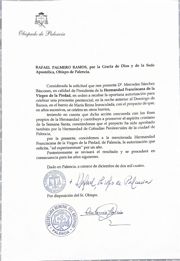 Portada de Autorizacion Ad Experimentum Procesion