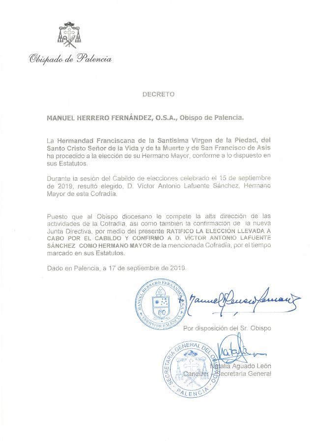 Portada de Decreto Confirmacion Hermano Mayor