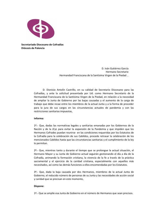 Portada de Disposicion Secretariado Cofradias