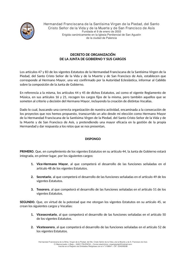 Portada de Decreto 1 Organizacion JDG