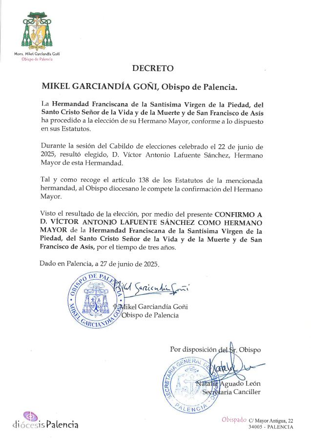 Portada de Decreto Confirmacion Hermano Mayor